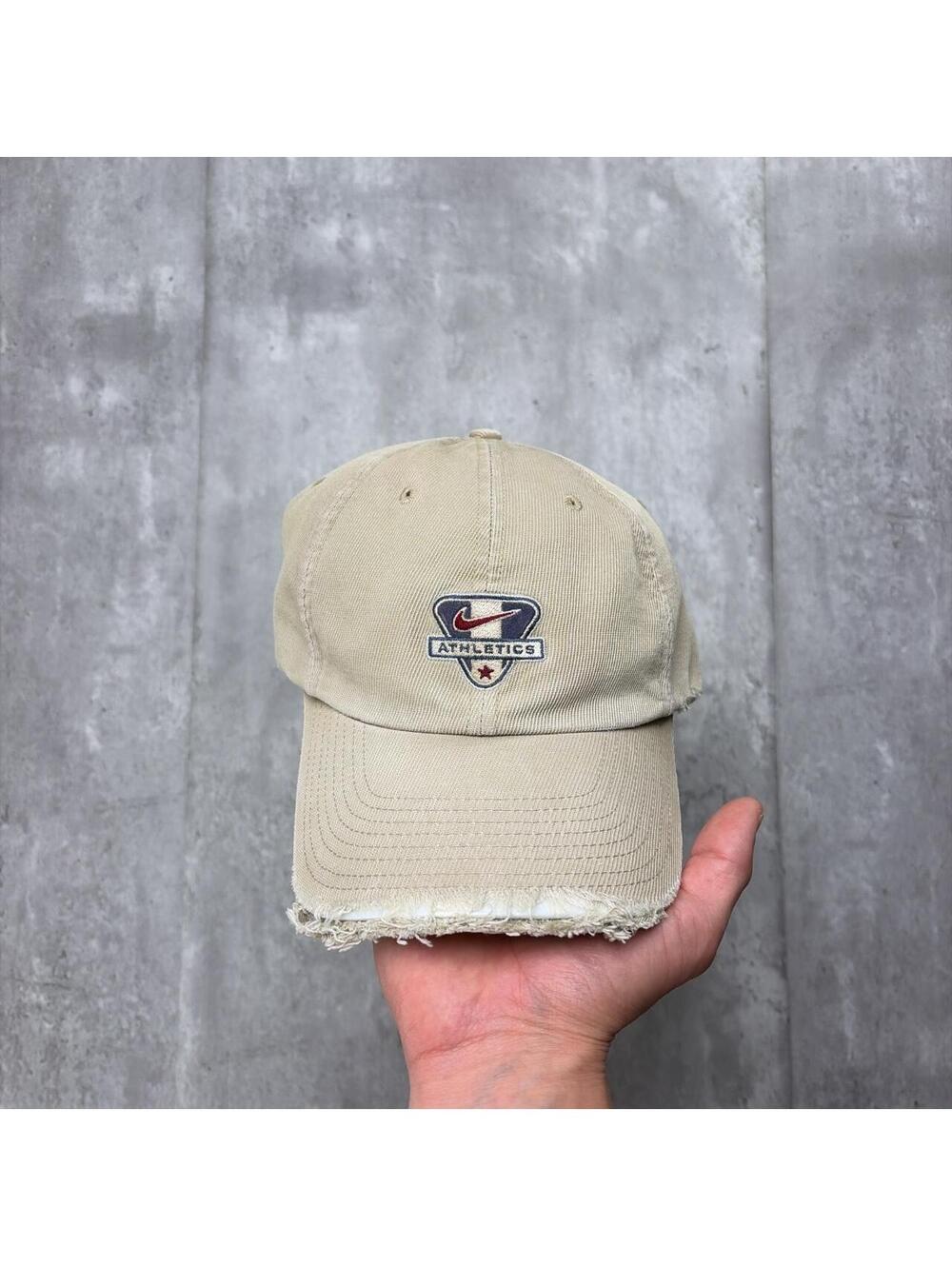 Y2K Beige Nike Athletics Grunge Distressed Skater Hat